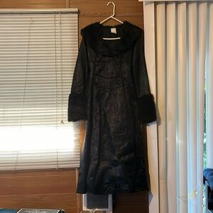 Long Black Coat with lace patterns and fur on sleeves/neckline
